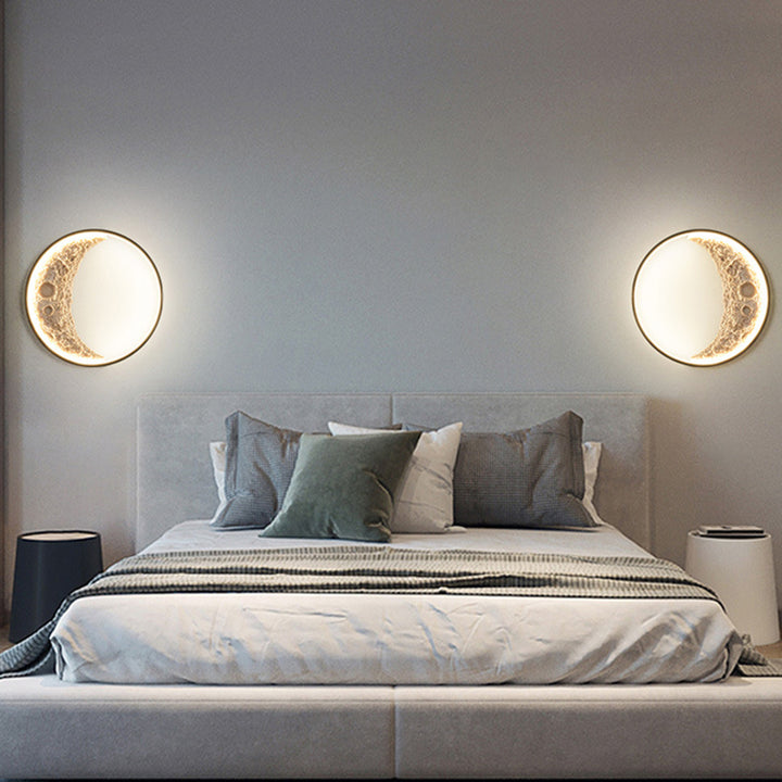 Applique murale LED ronde en résine pour matériel lunaire créatif contemporain pour couloir 