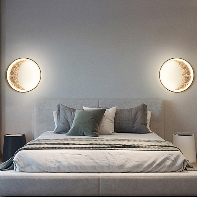 Contemporary Creative Moon Hardware Resin Round LED Wall Sconce Lamp For Hallway