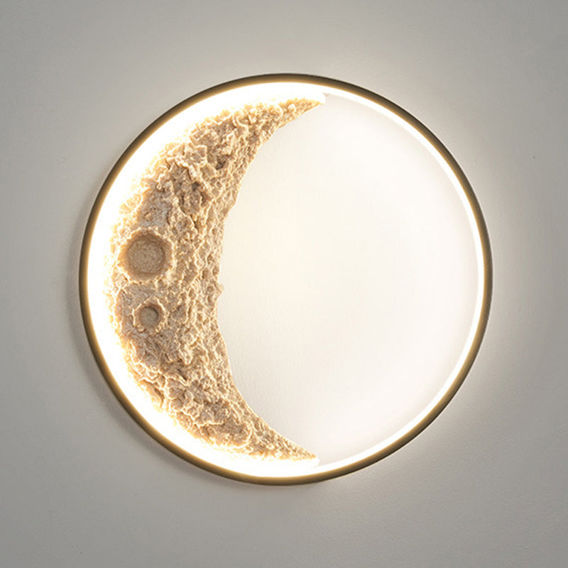 Contemporary Creative Moon Hardware Resin Round LED Wall Sconce Lamp For Hallway
