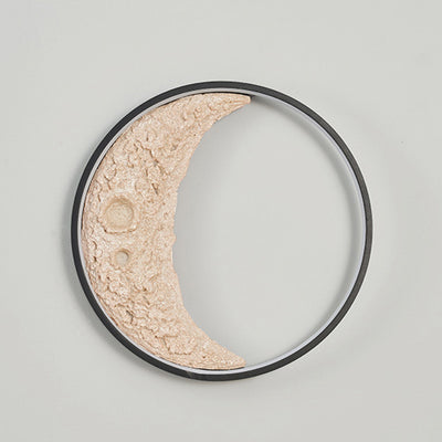 Contemporary Creative Moon Hardware Resin Round LED Wall Sconce Lamp For Hallway