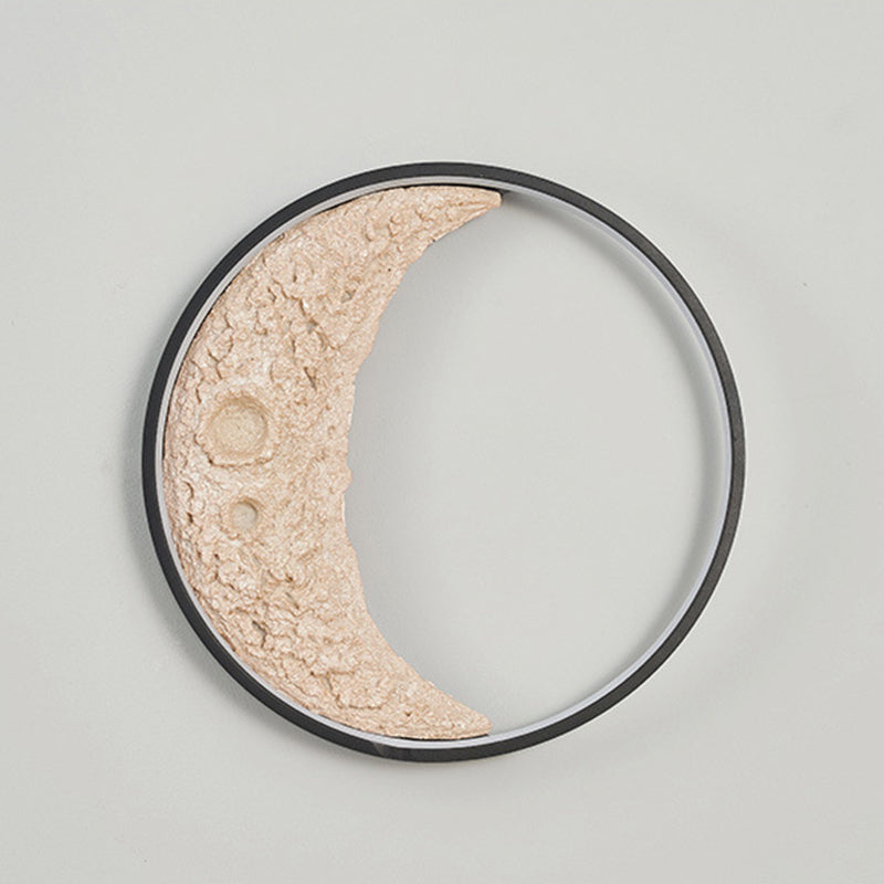 Contemporary Creative Moon Hardware Resin Round LED Wall Sconce Lamp For Hallway
