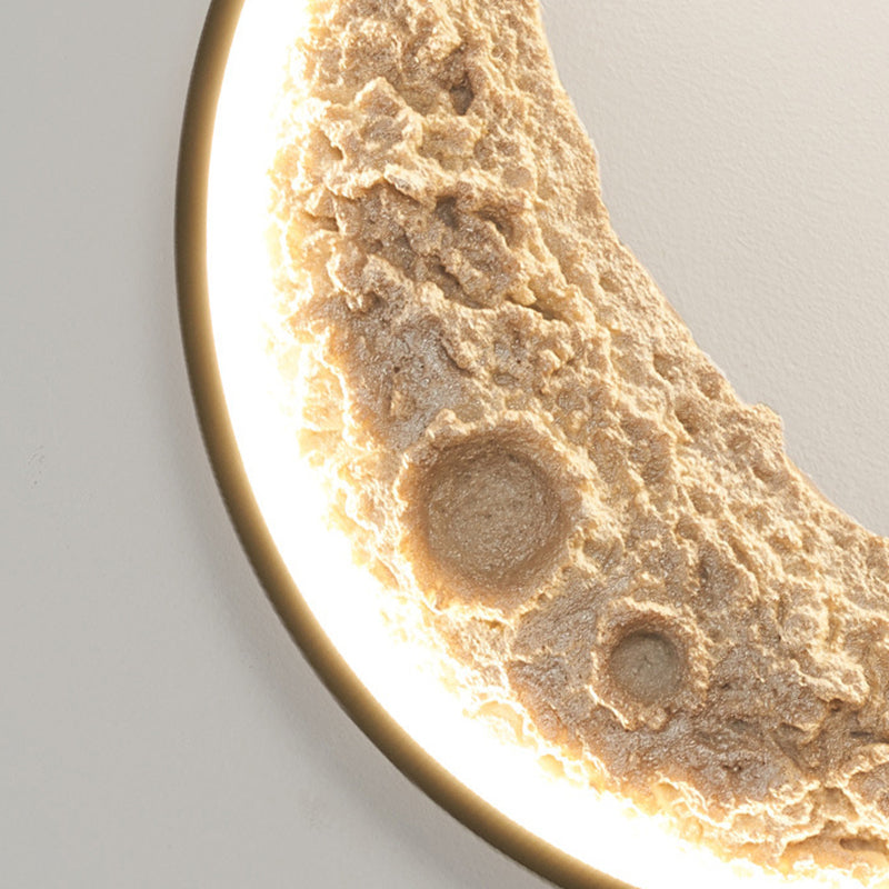 Contemporary Creative Moon Hardware Resin Round LED Wall Sconce Lamp For Hallway