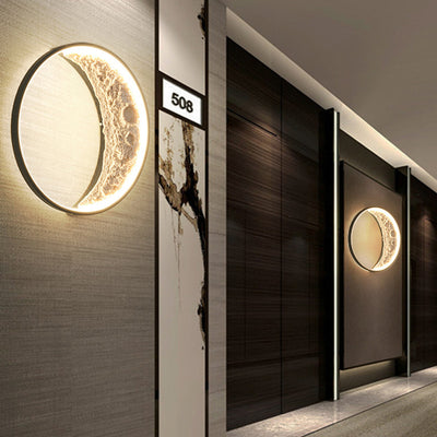 Contemporary Creative Moon Hardware Resin Round LED Wall Sconce Lamp For Hallway