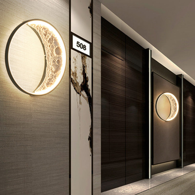 Contemporary Creative Moon Hardware Resin Round LED Wall Sconce Lamp For Hallway
