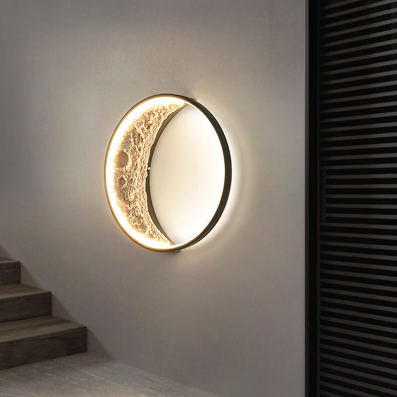 Contemporary Creative Moon Hardware Resin Round LED Wall Sconce Lamp For Hallway
