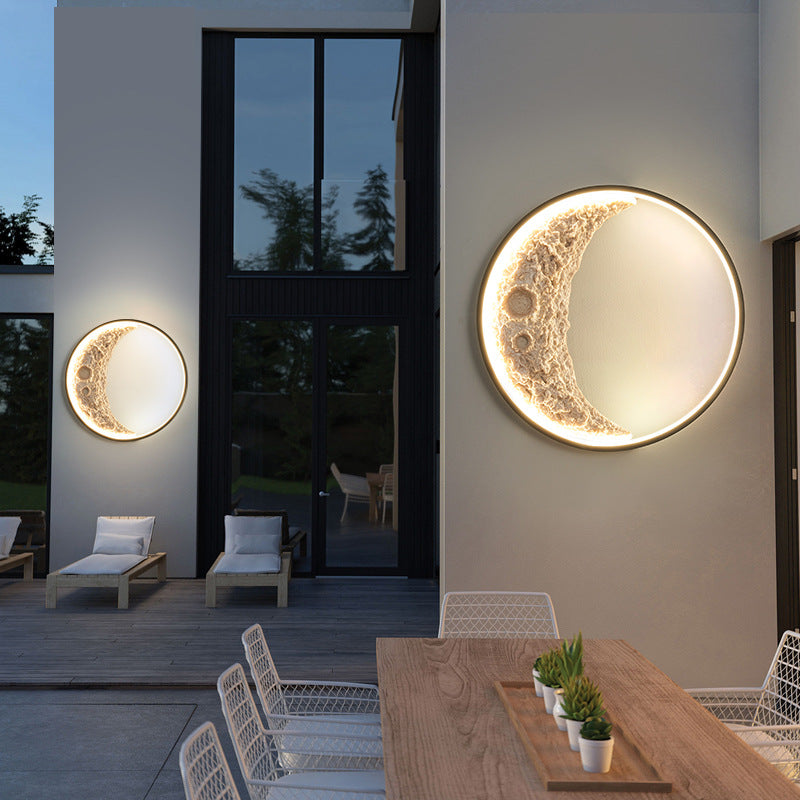 Contemporary Creative Moon Hardware Resin Round LED Wall Sconce Lamp For Hallway