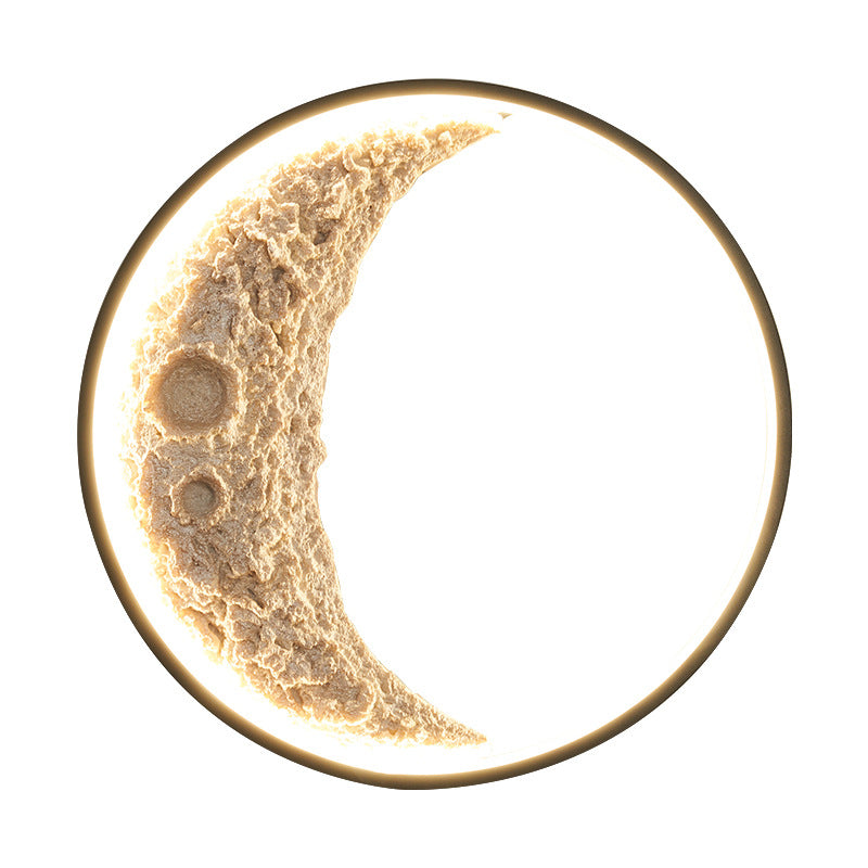 Contemporary Creative Moon Hardware Resin Round LED Wall Sconce Lamp For Hallway