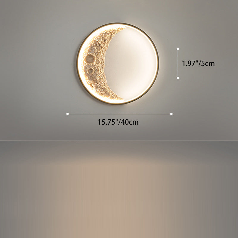 Contemporary Creative Moon Hardware Resin Round LED Wall Sconce Lamp For Hallway