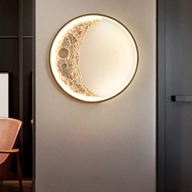 Contemporary Creative Moon Hardware Resin Round LED Wall Sconce Lamp For Hallway