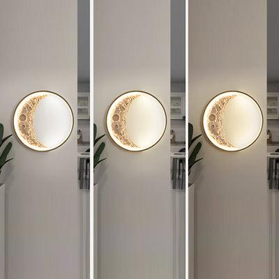 Contemporary Creative Moon Hardware Resin Round LED Wall Sconce Lamp For Hallway