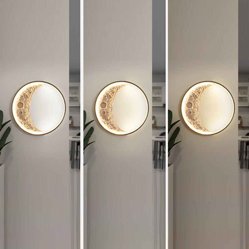 Contemporary Creative Moon Hardware Resin Round LED Wall Sconce Lamp For Hallway