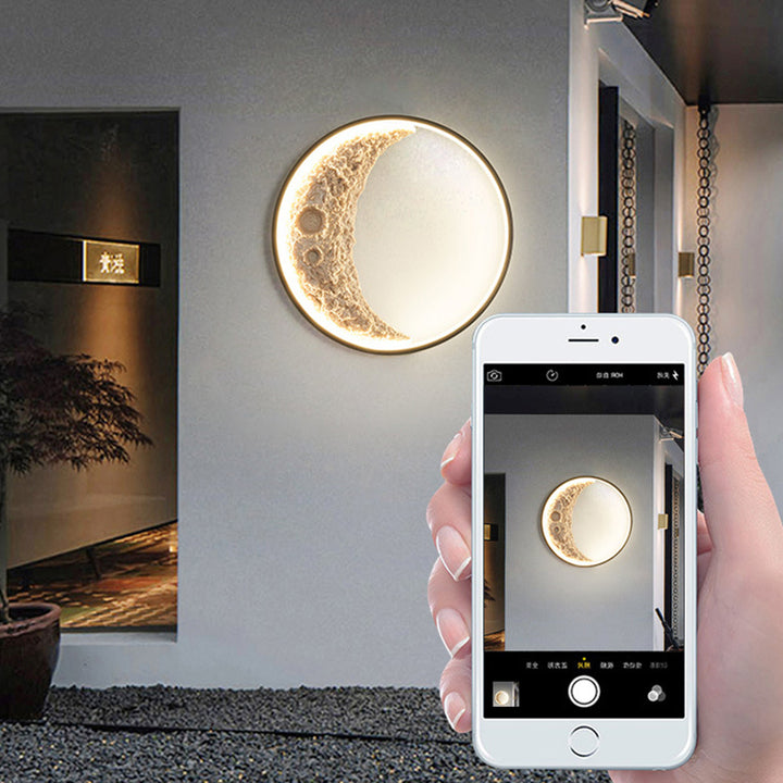 Applique murale LED ronde en résine pour matériel lunaire créatif contemporain pour couloir 