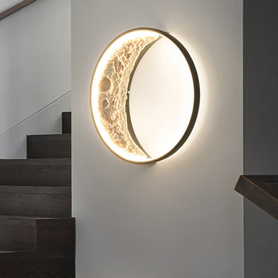 Contemporary Creative Moon Hardware Resin Round LED Wall Sconce Lamp For Hallway