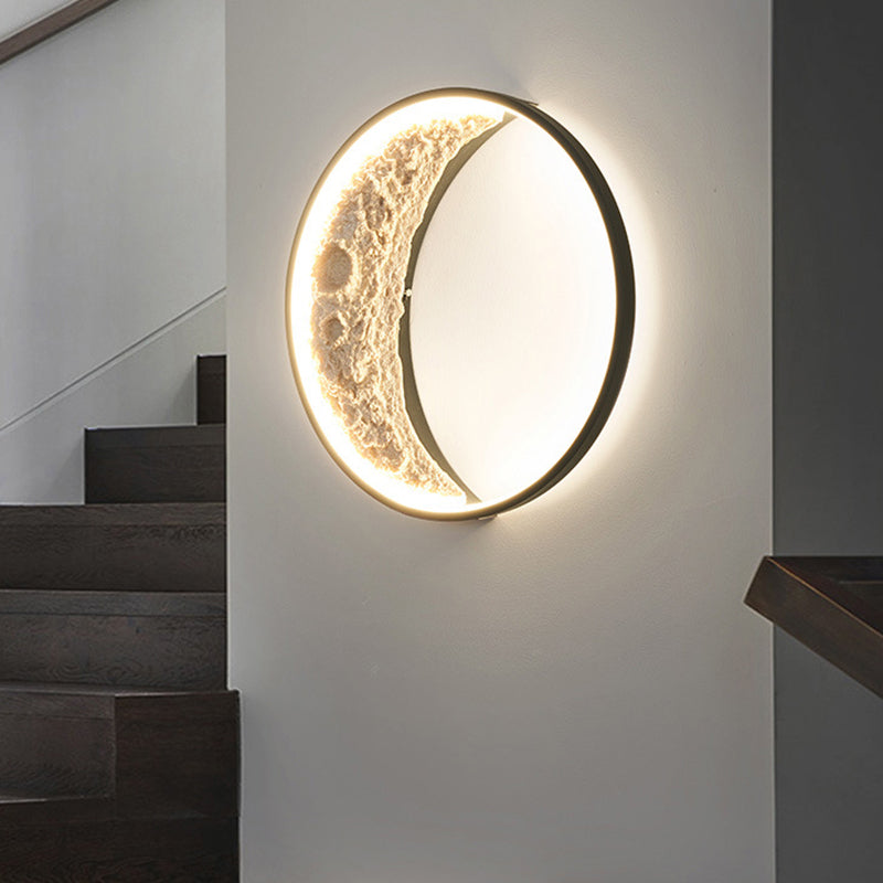 Contemporary Creative Moon Hardware Resin Round LED Wall Sconce Lamp For Hallway