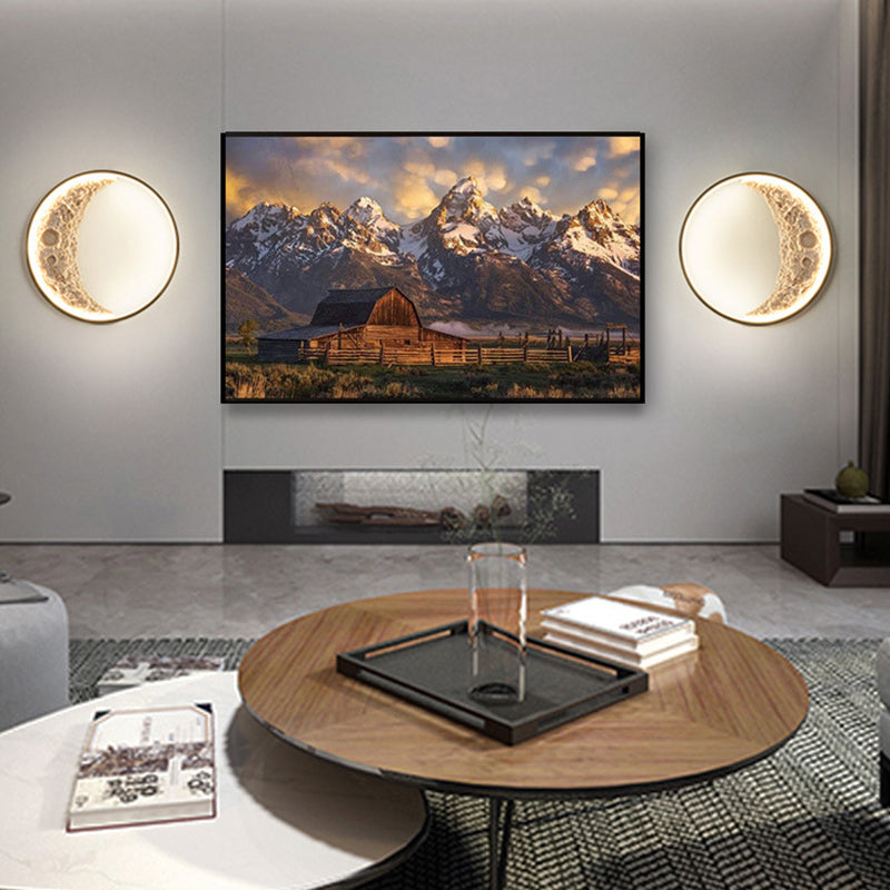 Applique murale LED ronde en résine pour matériel lunaire créatif contemporain pour couloir 