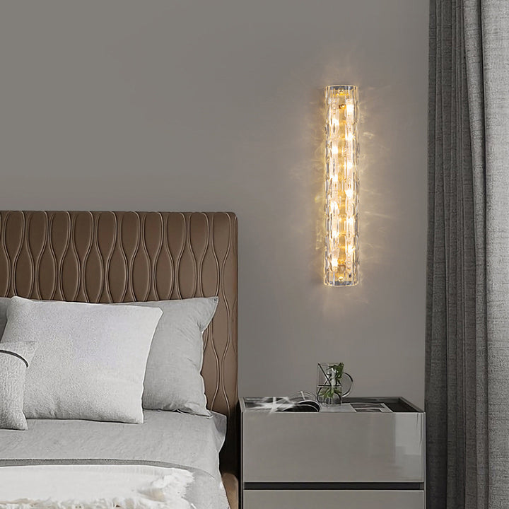 Applique murale LED en laiton contemporain avec colonne en cristal pour salon 