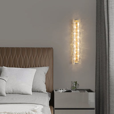 Contemporary Luxury Brass Crystal Column LED Wall Sconce Lamp For Living Room
