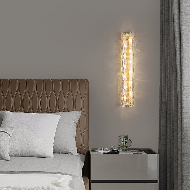 Contemporary Luxury Brass Crystal Column LED Wall Sconce Lamp For Living Room