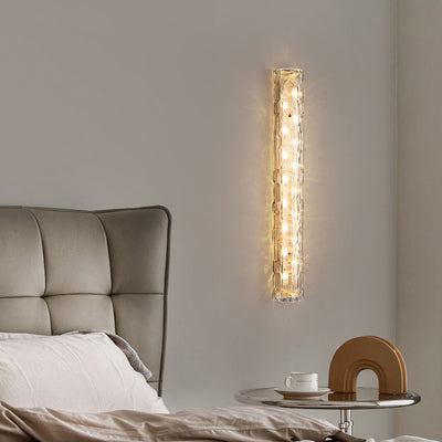 Contemporary Luxury Brass Crystal Column LED Wall Sconce Lamp For Living Room
