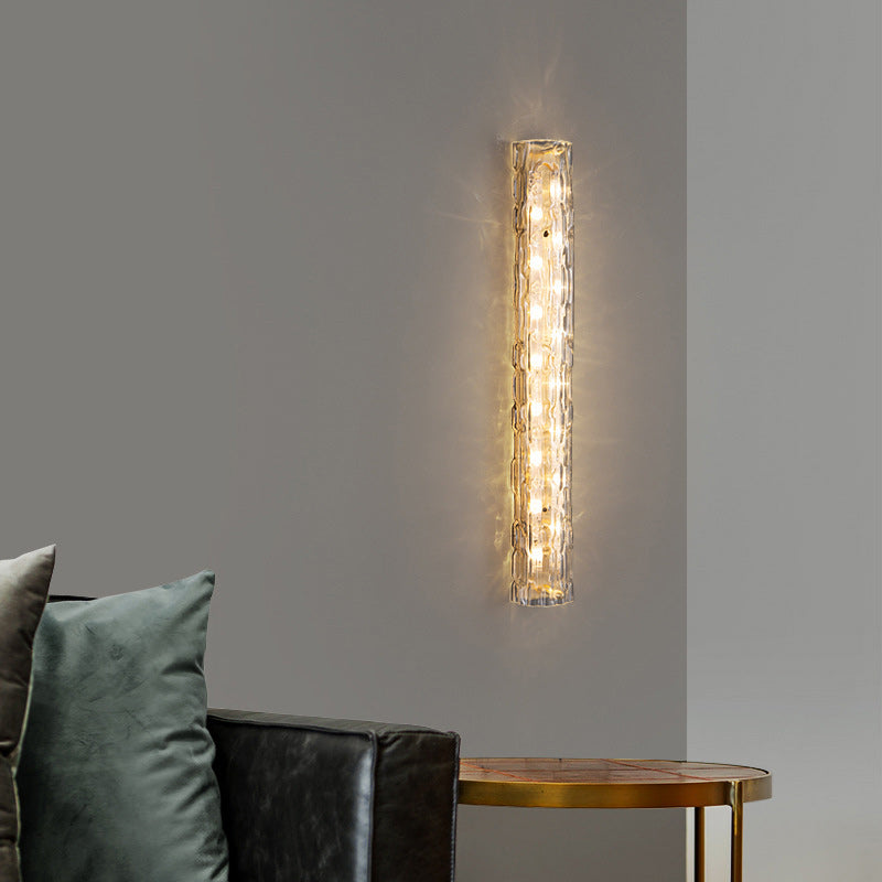 Contemporary Luxury Brass Crystal Column LED Wall Sconce Lamp For Living Room