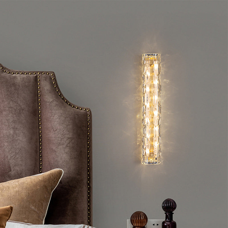 Applique murale LED en laiton contemporain avec colonne en cristal pour salon 