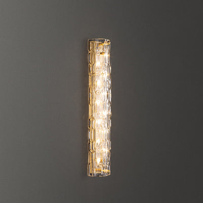 Contemporary Luxury Brass Crystal Column LED Wall Sconce Lamp For Living Room