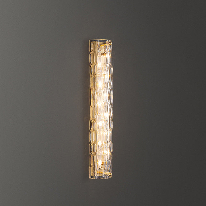 Contemporary Luxury Brass Crystal Column LED Wall Sconce Lamp For Living Room