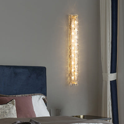 Contemporary Luxury Brass Crystal Column LED Wall Sconce Lamp For Living Room