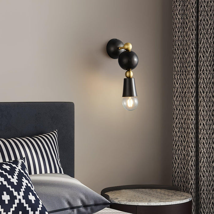 Contemporary Scandinavian Copper Glass Geometric Round 1-Light Wall Sconce Lamp For Bedroom