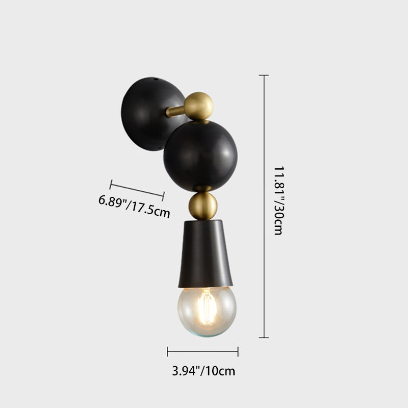 Contemporary Scandinavian Copper Glass Geometric Round 1-Light Wall Sconce Lamp For Bedroom