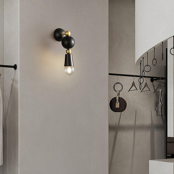 Contemporary Scandinavian Copper Glass Geometric Round 1-Light Wall Sconce Lamp For Bedroom
