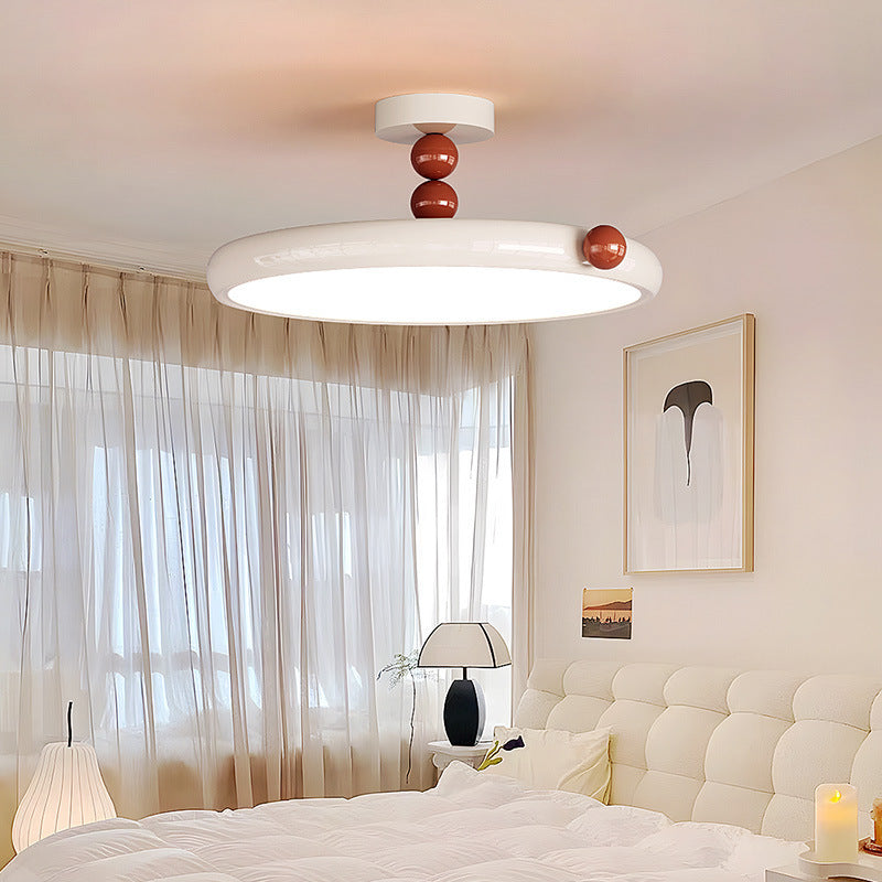 Contemporary Scandinavian Macaron Hardware Glass Round Shade LED Semi-Flush Mount Ceiling Light For Living Room