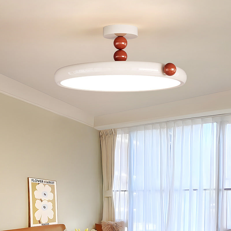 Contemporary Scandinavian Macaron Hardware Glass Round Shade LED Semi-Flush Mount Ceiling Light For Living Room