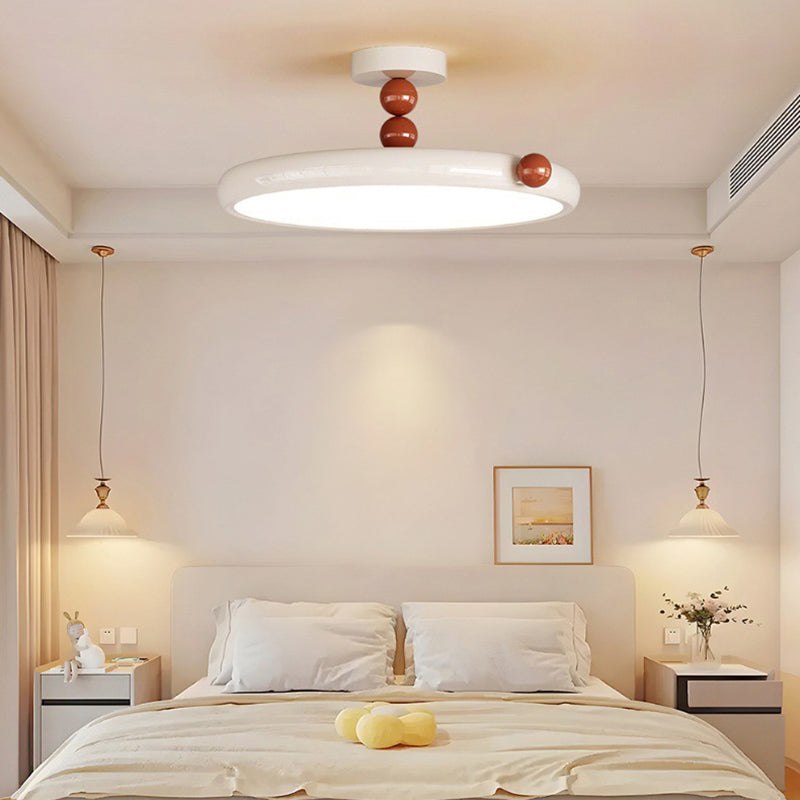 Contemporary Scandinavian Macaron Hardware Glass Round Shade LED Semi-Flush Mount Ceiling Light For Living Room