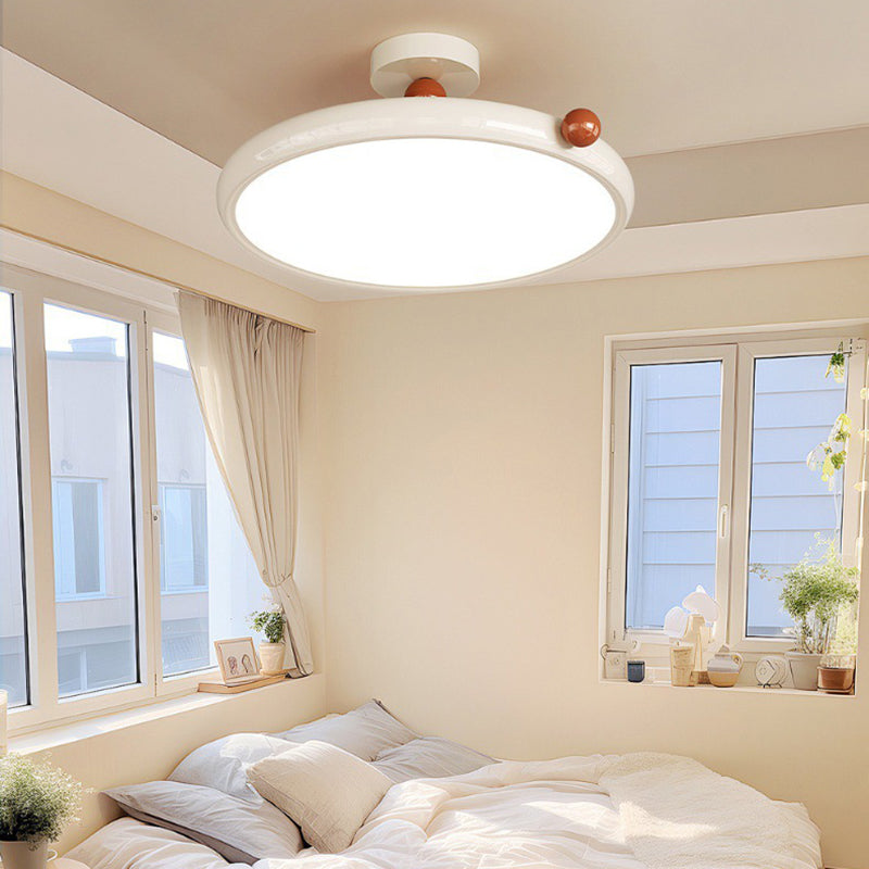 Contemporary Scandinavian Macaron Hardware Glass Round Shade LED Semi-Flush Mount Ceiling Light For Living Room