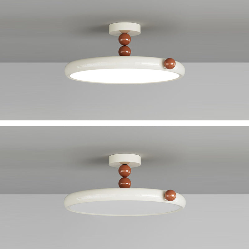 Contemporary Scandinavian Macaron Hardware Glass Round Shade LED Semi-Flush Mount Ceiling Light For Living Room