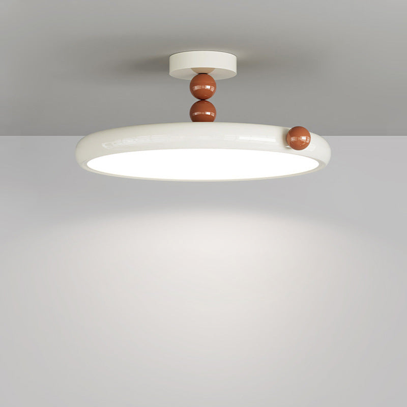 Contemporary Scandinavian Macaron Hardware Glass Round Shade LED Semi-Flush Mount Ceiling Light For Living Room