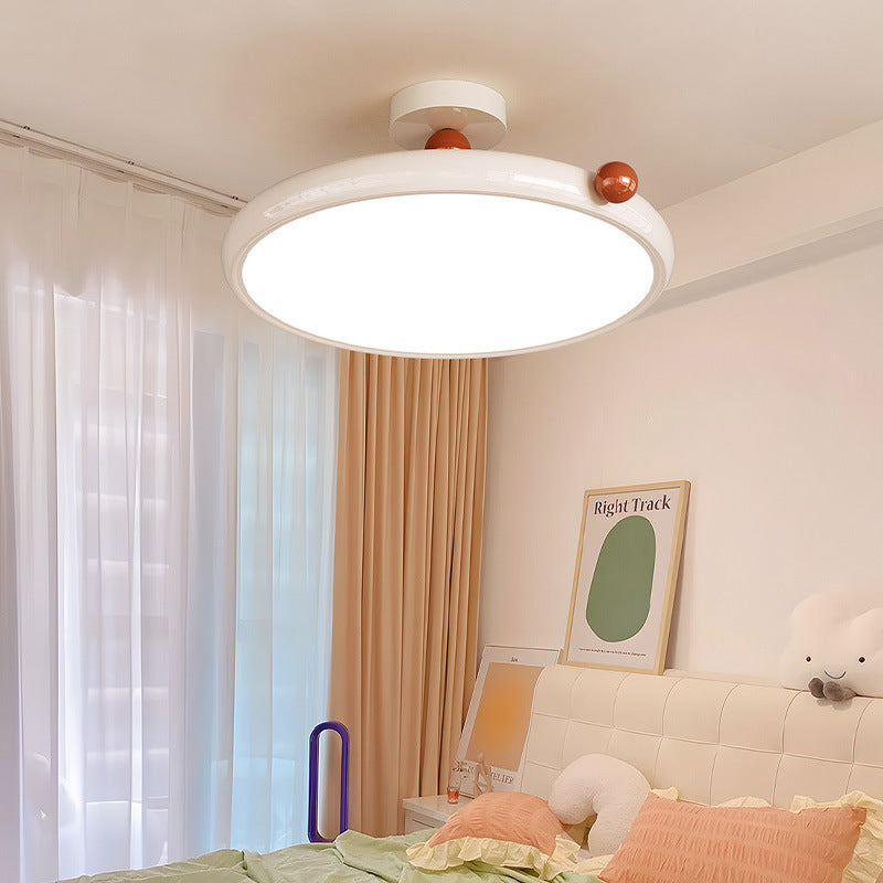 Contemporary Scandinavian Macaron Hardware Glass Round Shade LED Semi-Flush Mount Ceiling Light For Living Room
