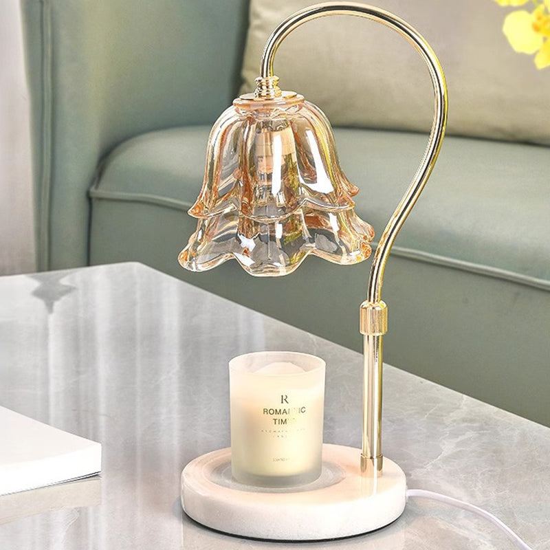 Lámpara de mesa de cera derretida de 1 luz con base de mármol y pantalla de flor de vidrio de hierro de simplicidad moderna para dormitorio 