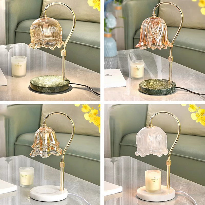 Lámpara de mesa de cera derretida de 1 luz con base de mármol y pantalla de flor de vidrio de hierro de simplicidad moderna para dormitorio 