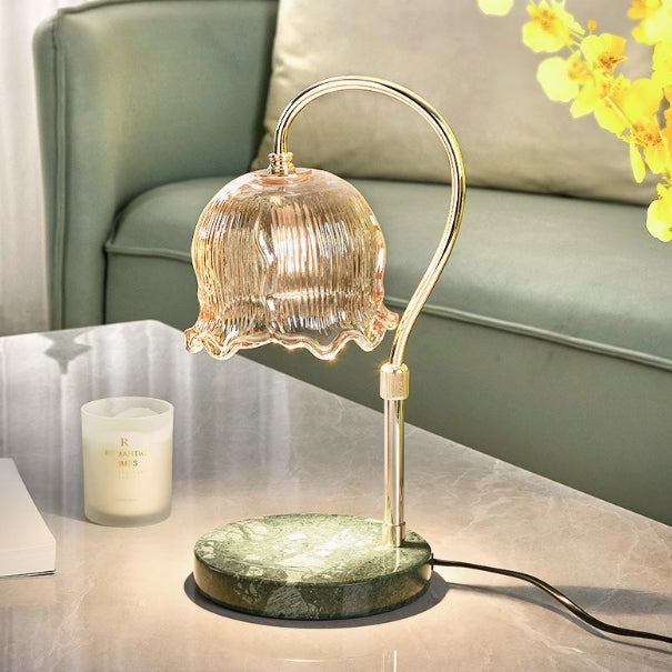 Lámpara de mesa de cera derretida de 1 luz con base de mármol y pantalla de flor de vidrio de hierro de simplicidad moderna para dormitorio 