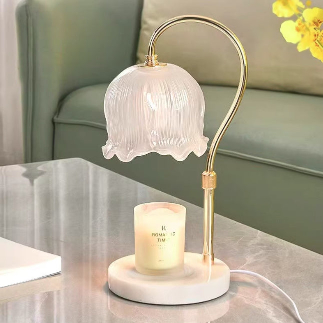 Lámpara de mesa de cera derretida de 1 luz con base de mármol y pantalla de flor de vidrio de hierro de simplicidad moderna para dormitorio 