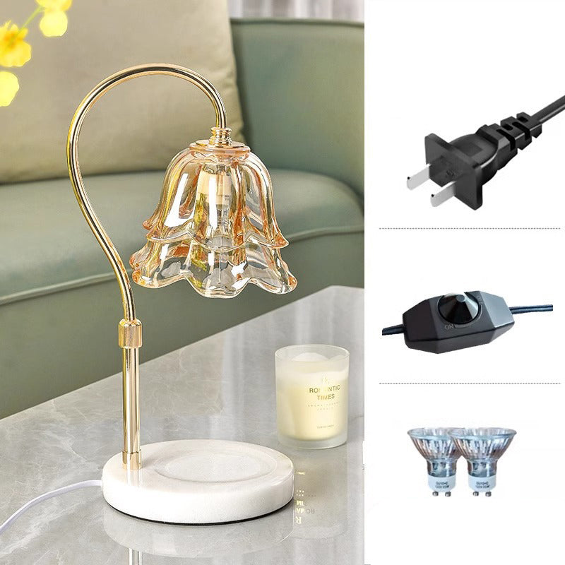 Lámpara de mesa de cera derretida de 1 luz con base de mármol y pantalla de flor de vidrio de hierro de simplicidad moderna para dormitorio 