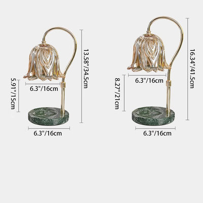 Lámpara de mesa de cera derretida de 1 luz con base de mármol y pantalla de flor de vidrio de hierro de simplicidad moderna para dormitorio 