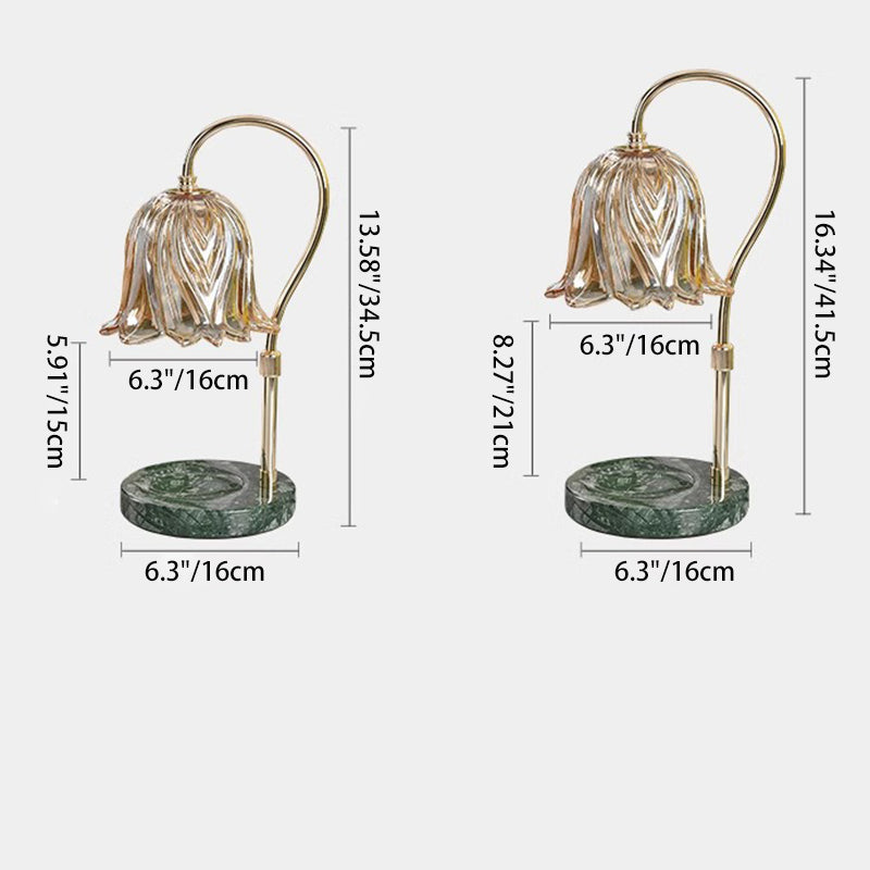Lámpara de mesa de cera derretida de 1 luz con base de mármol y pantalla de flor de vidrio de hierro de simplicidad moderna para dormitorio 