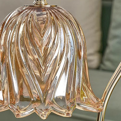 Lámpara de mesa de cera derretida de 1 luz con base de mármol y pantalla de flor de vidrio de hierro de simplicidad moderna para dormitorio 