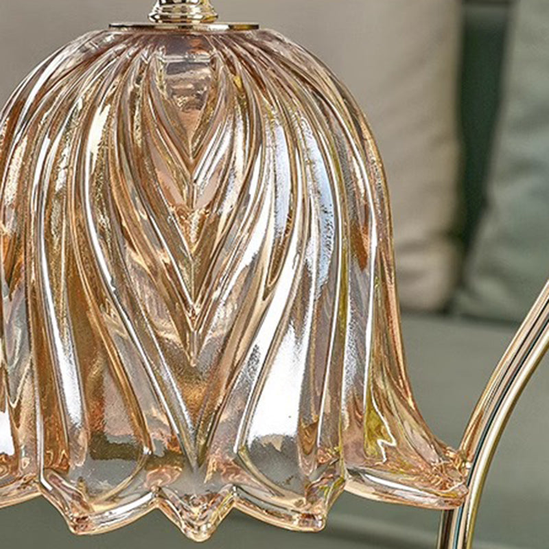 Lámpara de mesa de cera derretida de 1 luz con base de mármol y pantalla de flor de vidrio de hierro de simplicidad moderna para dormitorio 