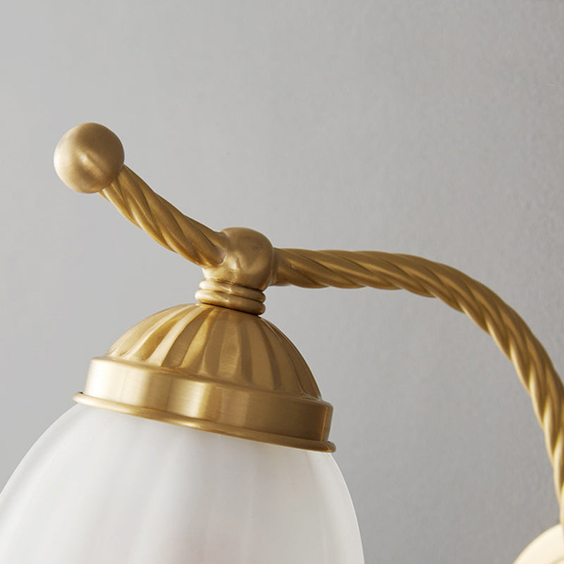 Traditional French Full Copper Flower Glass Shade 1-Light Wall Sconce Lamp For Bedroom