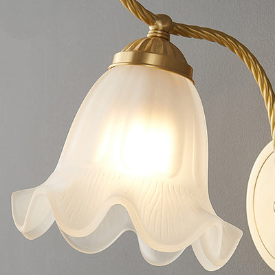 Traditional French Full Copper Flower Glass Shade 1-Light Wall Sconce Lamp For Bedroom
