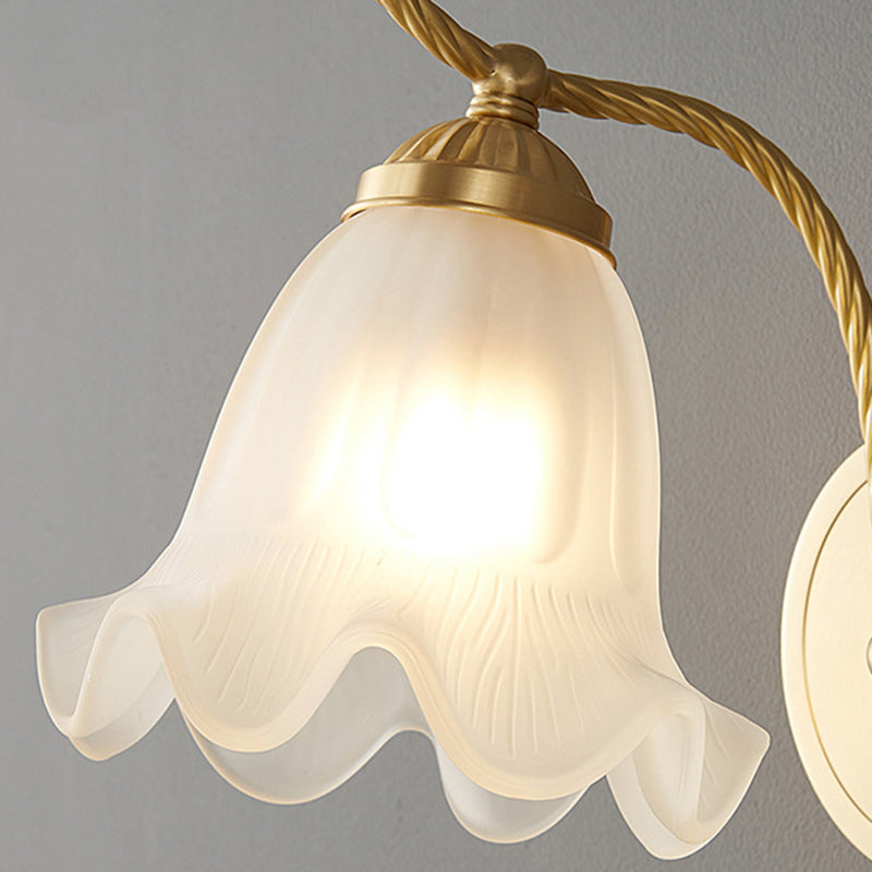 Traditional French Full Copper Flower Glass Shade 1-Light Wall Sconce Lamp For Bedroom
